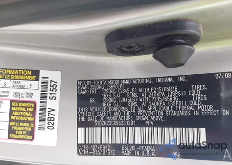 2009 Toyota Sienna Ce из США, поврежденный, VIN 5TDZK23CX9S231291